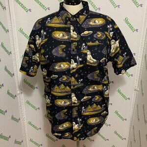 Middle Of Beyond Button Down Shirt MOB Pyramid Sphinx UFO Navy Yellow Mens 3XL